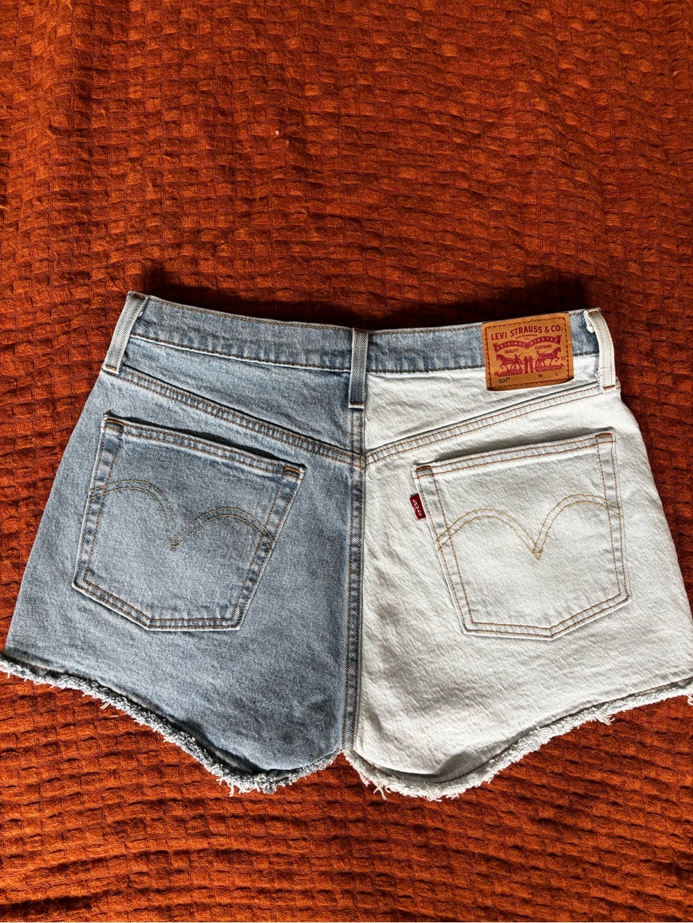 Levi's Two-Tone Denim High-Rise Shorts - Light Blue & Medium Blue - Picture 5 of 8